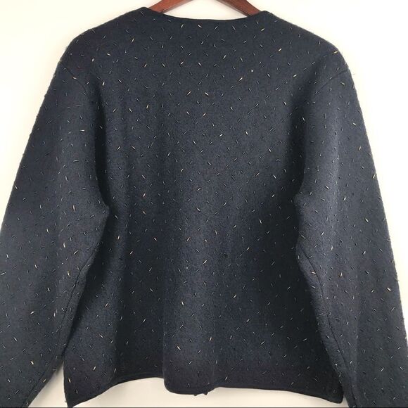 DKNY Vintage Navy Blue 100% Wool Beaded Cardigan Sweater - Picture 11 of 15